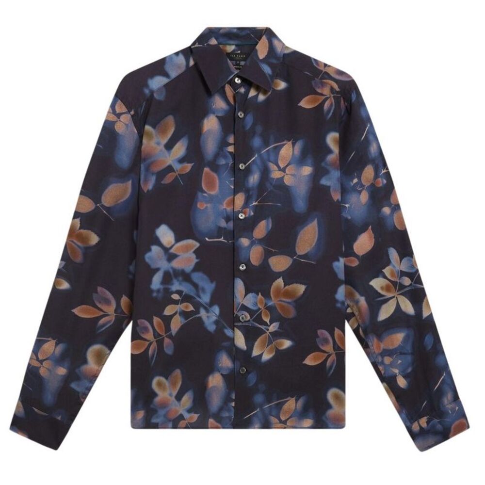Ted Baker Mens Leaf Print Regular Shirt / Navy